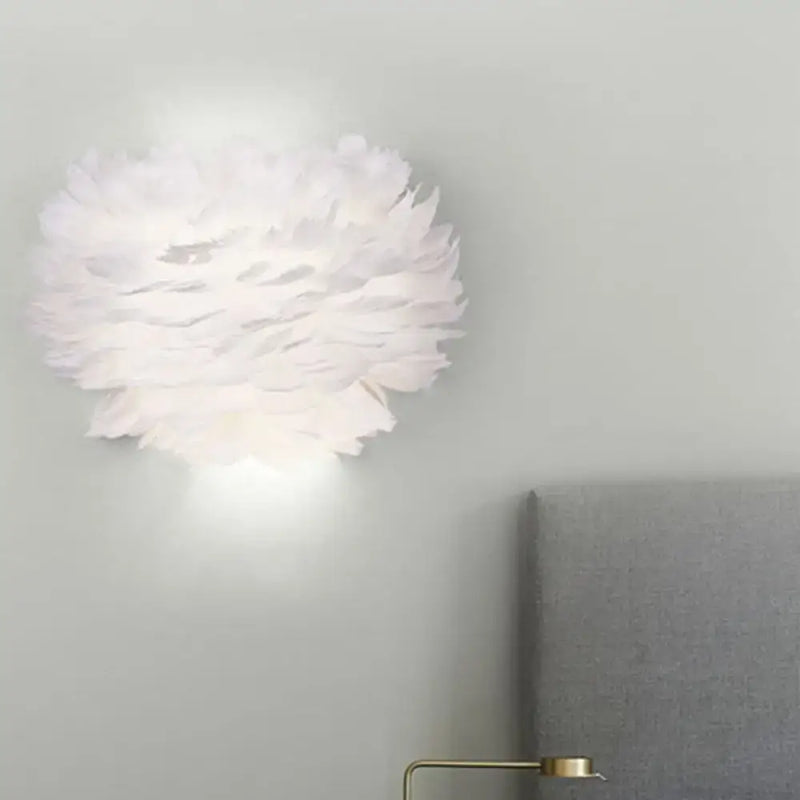 Modern white feather wall lamp stylish home decoration bedroom