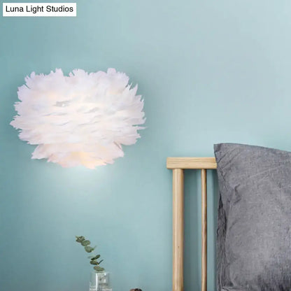 Modern white feather wall lamp stylish home decoration bedroom