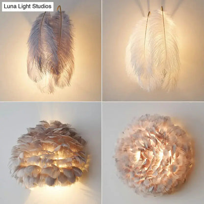 Modern white feather wall sconce – bedroom single bulb light