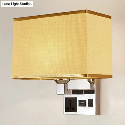 Modern white & flaxen wall light with usb charging port bedroom sconce