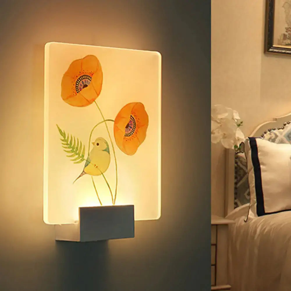 Modern white flower bird wall lamp – bedroom corner led mural