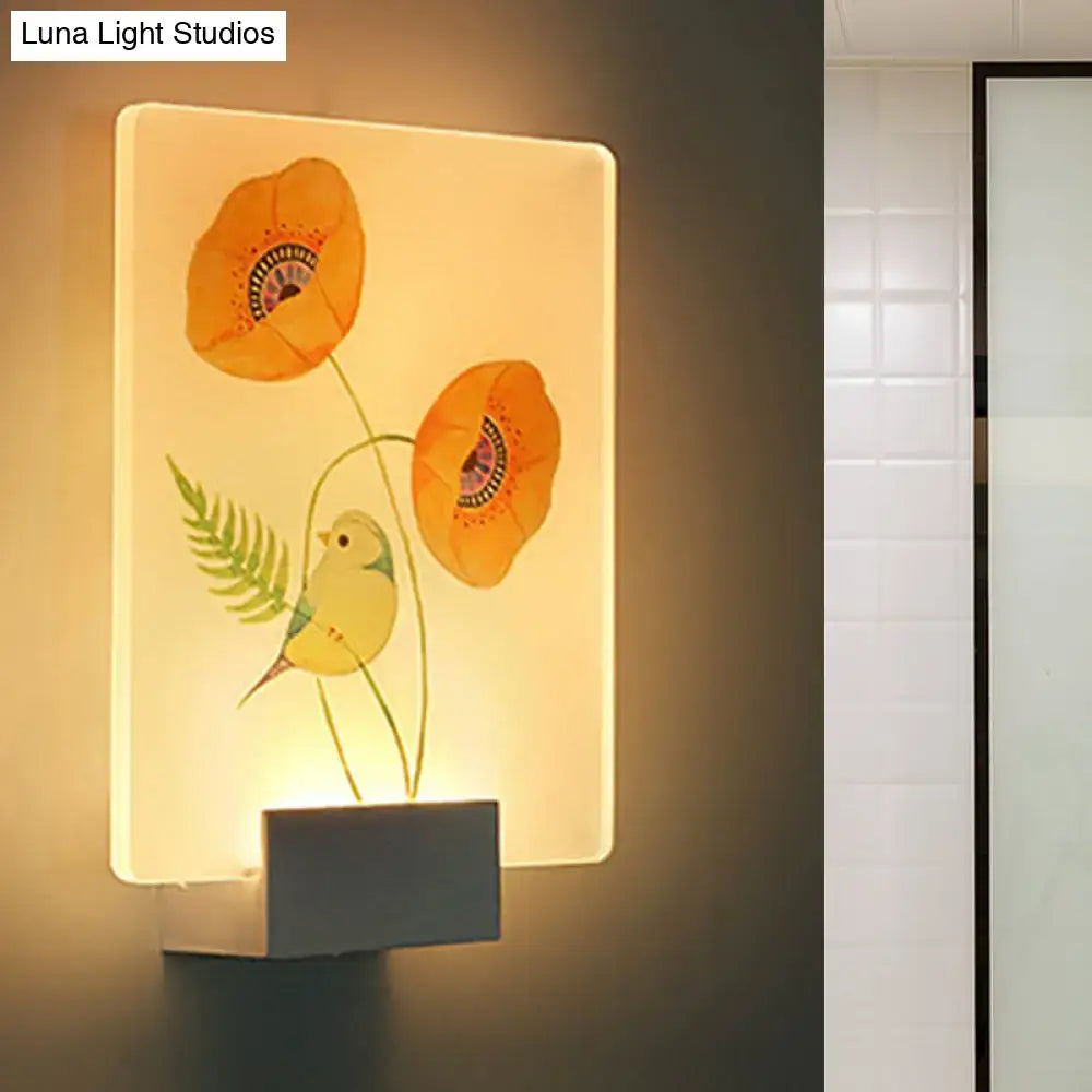 Modern white flower bird wall lamp – bedroom corner led mural