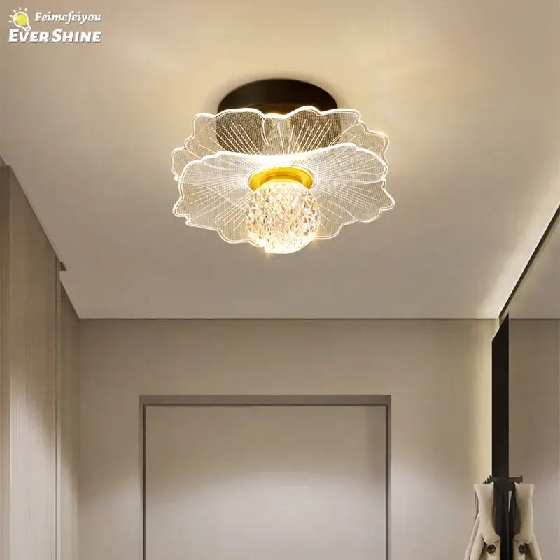 Modern white flower led ceiling lamp bedroom crystal decor