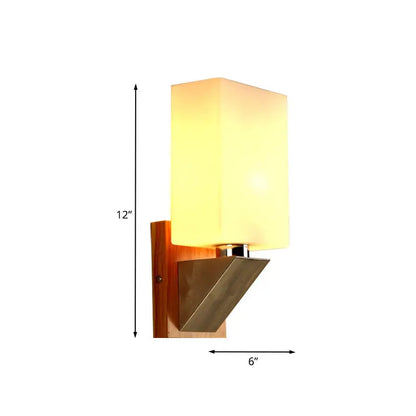 Modern white frosted glass wall lamp bedroom wood metal base