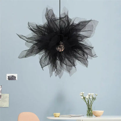 Modern white gauze flower pendant light bedroom chandelier