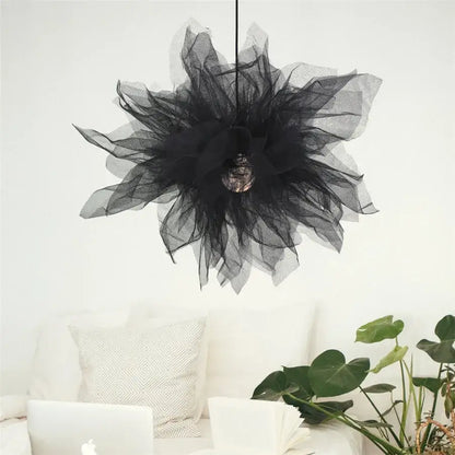 Modern white gauze flower pendant light bedroom chandelier
