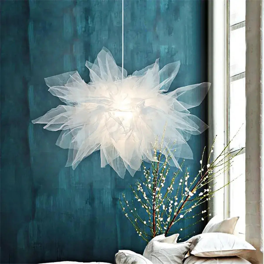 Modern white gauze flower pendant light bedroom chandelier