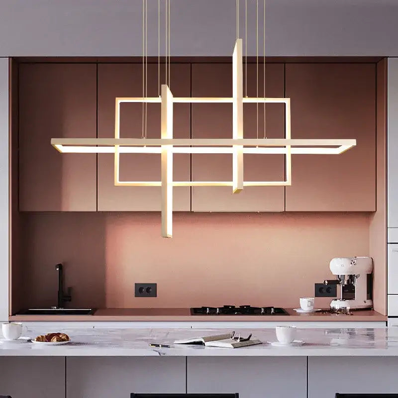 Modern white geometric aluminum pendant lights for dining room