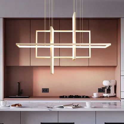 Modern white geometric aluminum pendant lights for dining room