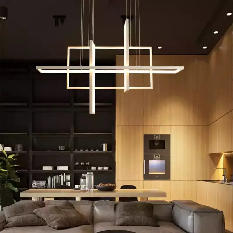 Modern white geometric aluminum pendant lights for dining room