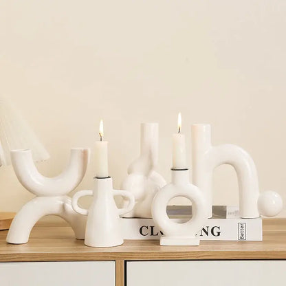 Modern white geometric ceramic candle holders living room decor