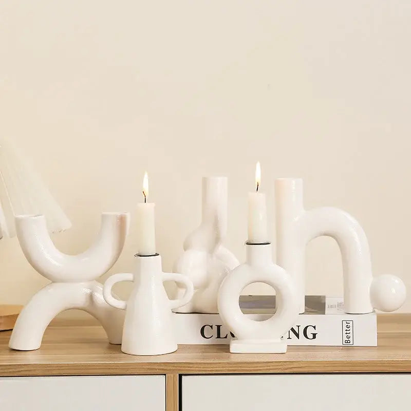 Modern white geometric ceramic candle holders living room decor
