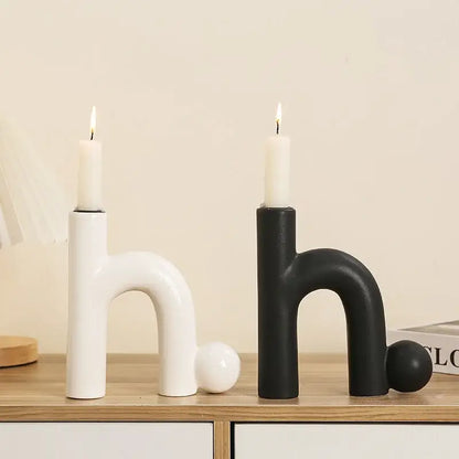 Modern white geometric ceramic candle holders living room decor