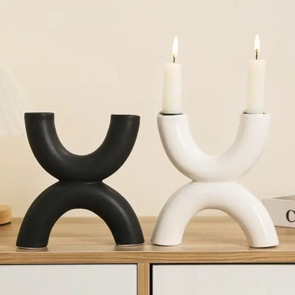 Modern white geometric ceramic candle holders living room decor