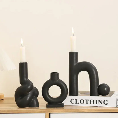 Modern white geometric ceramic candle holders living room decor