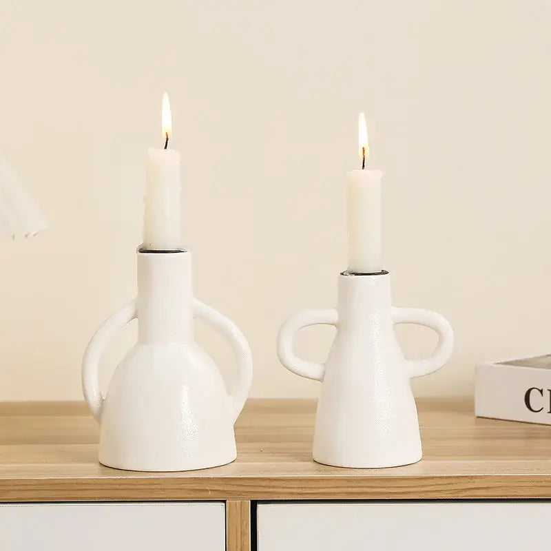 Modern white geometric ceramic candle holders living room decor