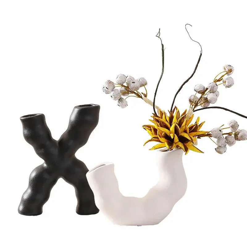 Modern white geometric ceramic flower vase living room decor