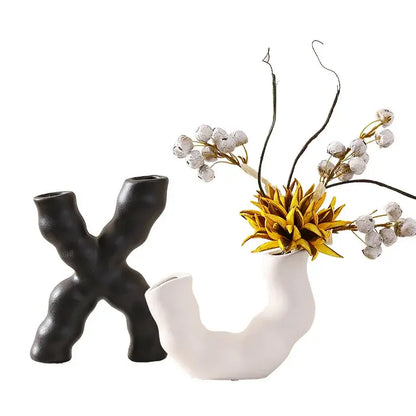 Modern white geometric ceramic flower vase living room decor