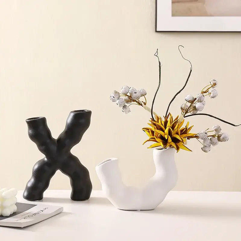 Modern white geometric ceramic flower vase living room decor
