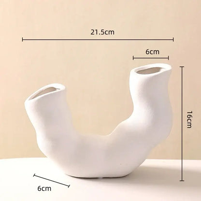 Modern white geometric ceramic flower vase living room decor