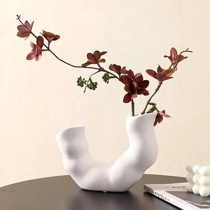 Modern white geometric ceramic flower vase living room decor