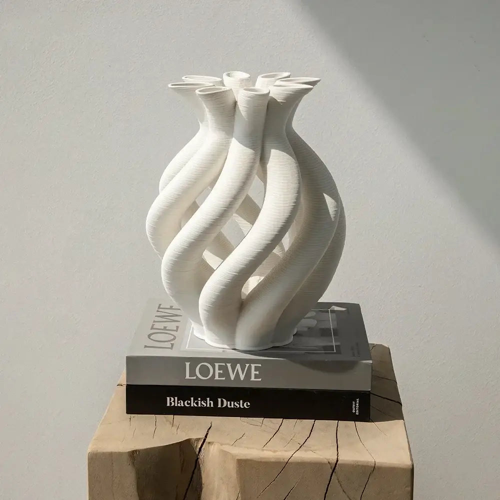 Modern white geometric ceramic hollow vases living room decor