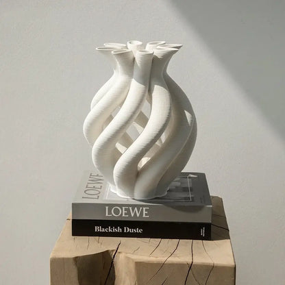 Modern white geometric ceramic hollow vases living room decor
