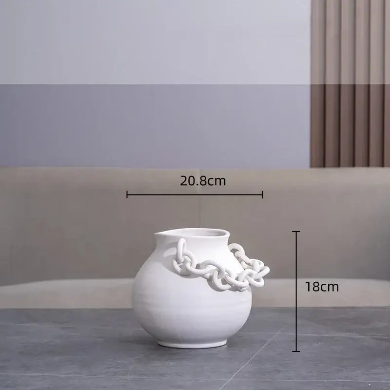 Modern white geometric chain porcelain vase living room decor