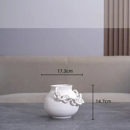 Modern white geometric chain porcelain vase living room decor
