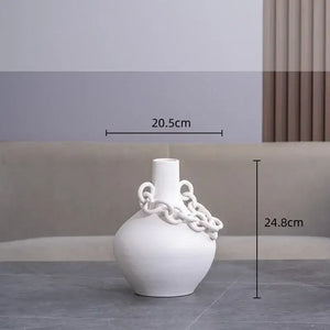 Modern white geometric chain porcelain vase living room decor