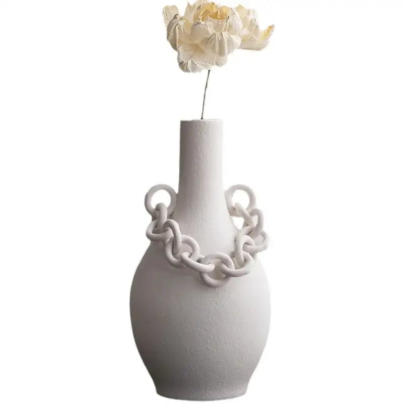 Modern white geometric chain porcelain vase living room decor