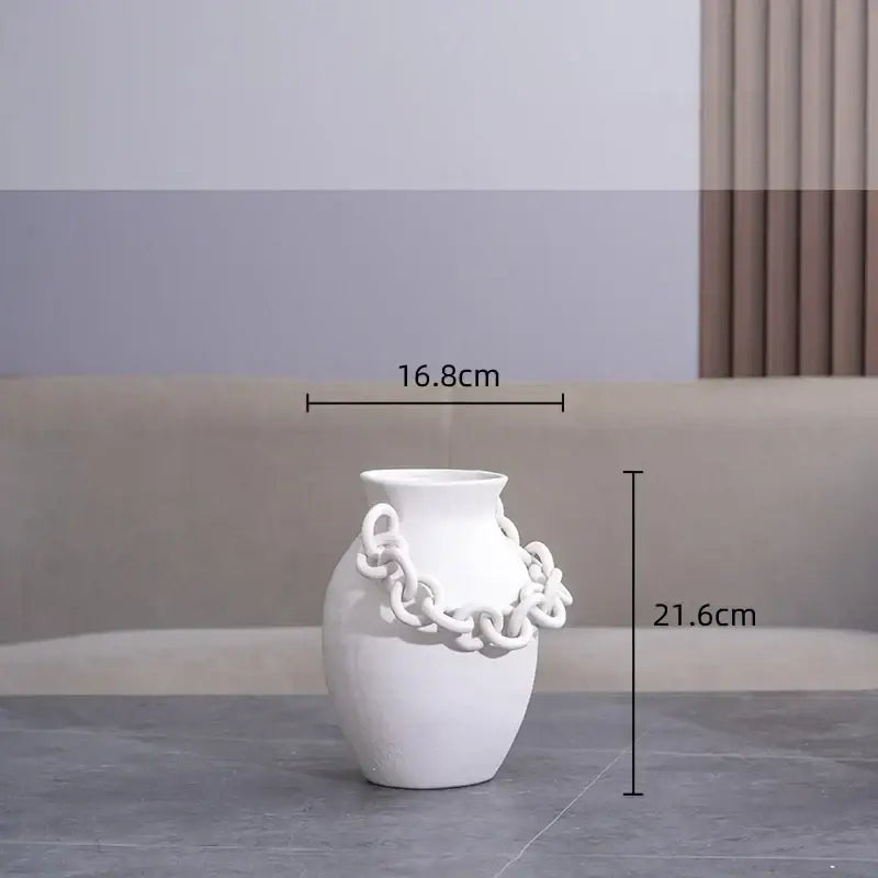 Modern white geometric chain porcelain vase living room decor