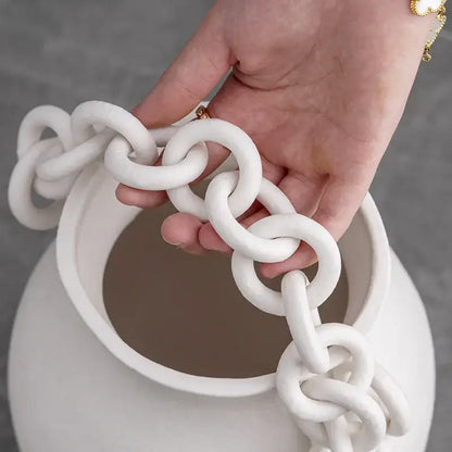 Modern white geometric chain porcelain vase living room decor