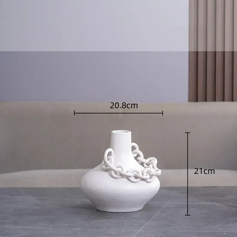 Modern white geometric chain porcelain vase living room decor