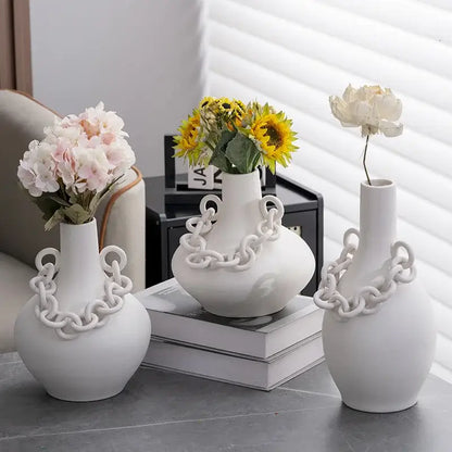 Modern white geometric chain porcelain vase living room decor