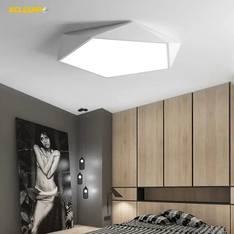 Modern white geometric led ceiling lamp living room angular light