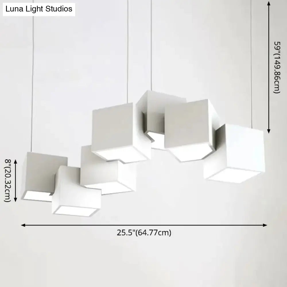 Modern white geometric led island light for kitchen or living room