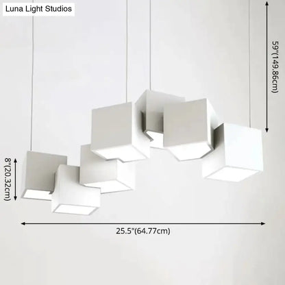 Modern white geometric led island light for kitchen or living room