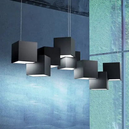Modern white geometric led island light for kitchen or living room