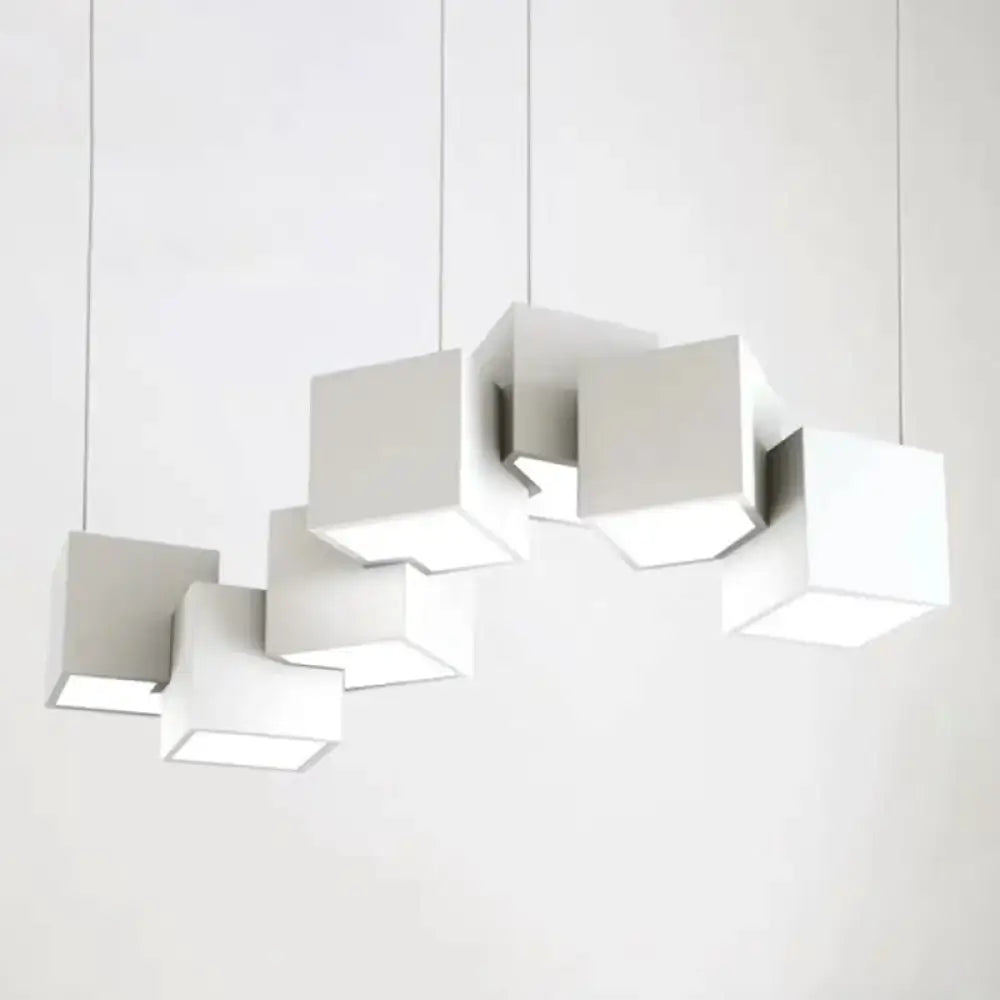 Modern white geometric led island light for kitchen or living room