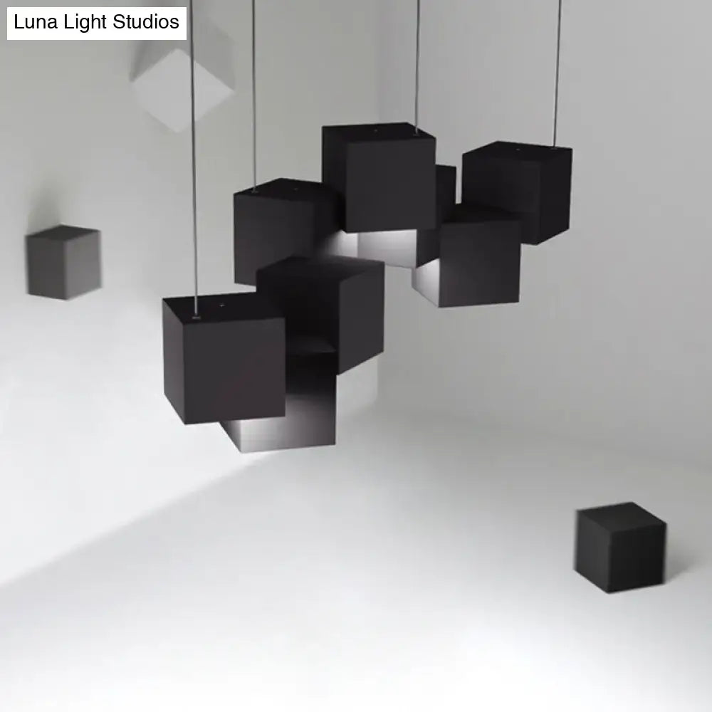 Modern white geometric led island light for kitchen or living room
