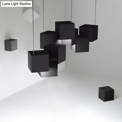 Modern white geometric led island light for kitchen or living room