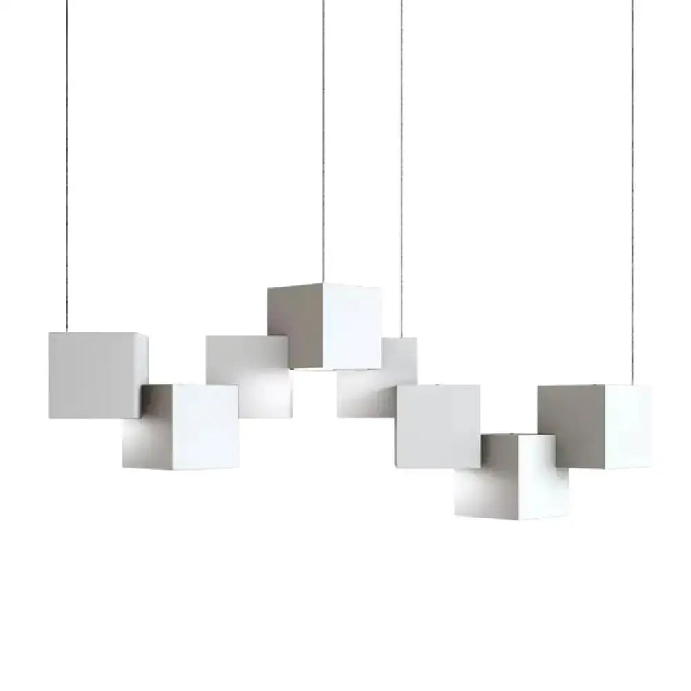 Modern white geometric led island light for kitchen or living room