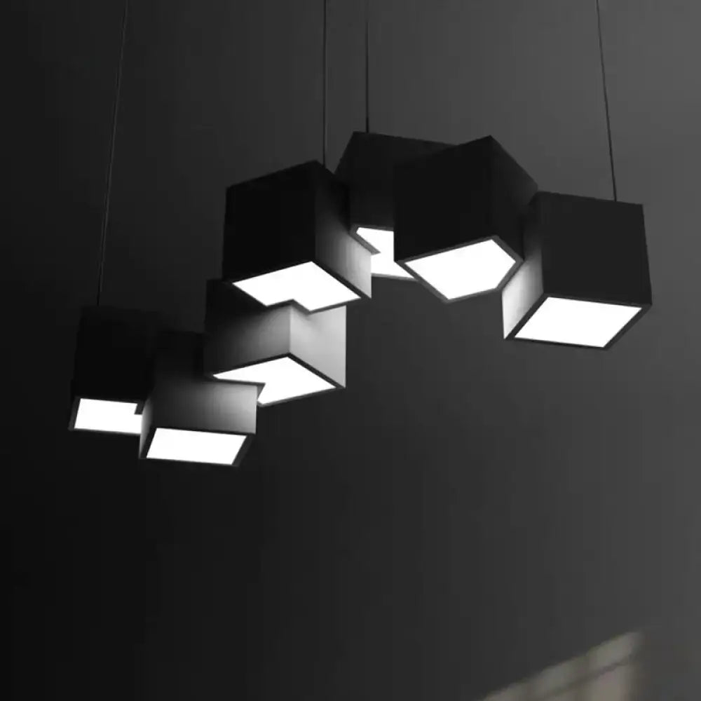 Modern white geometric led island light for kitchen or living room