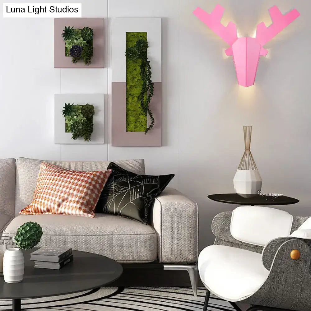 Modern white geometric reindeer wall lamp bedroom sconce light