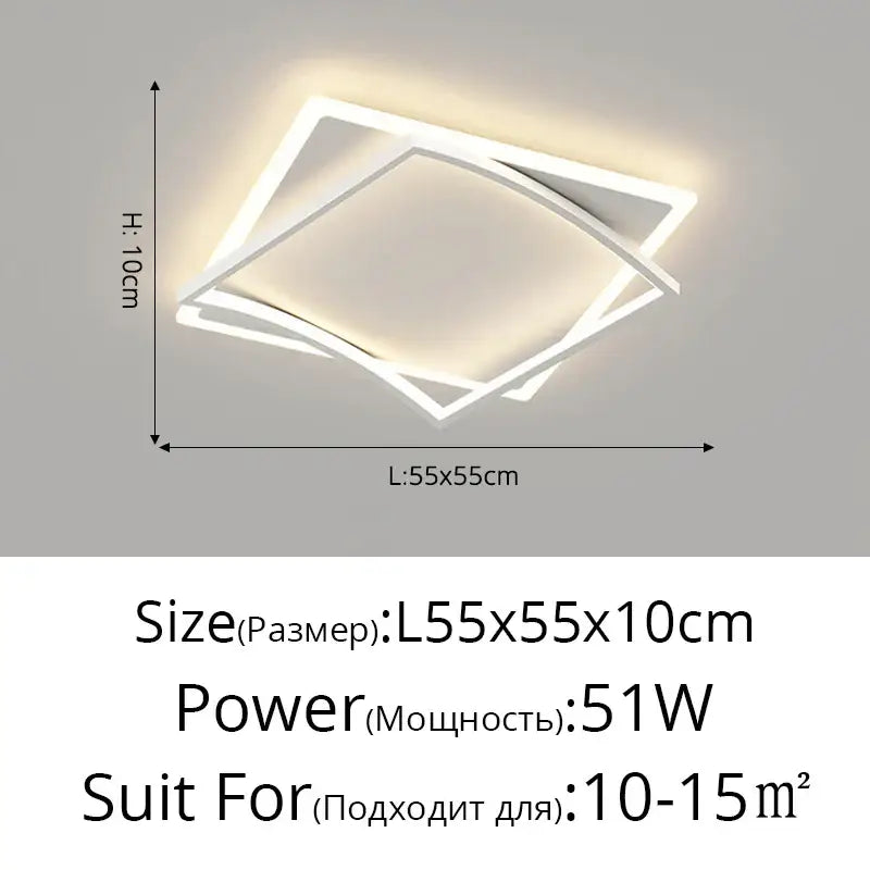 Modern white geometric square led ceiling light for living room