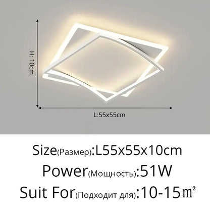 Modern white geometric square led ceiling light for living room