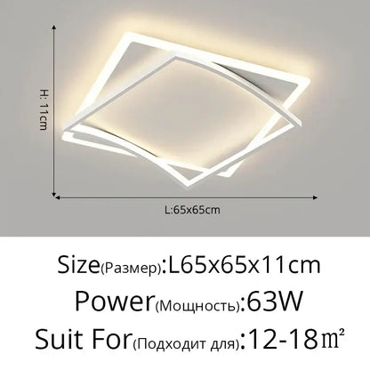 Modern white geometric square led ceiling light for living room