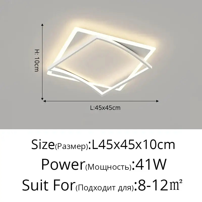 Modern white geometric square led ceiling light for living room