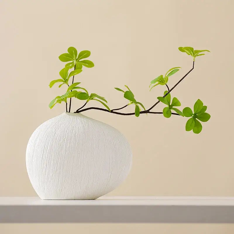 Modern white geometric stripes ceramic vase living room decor